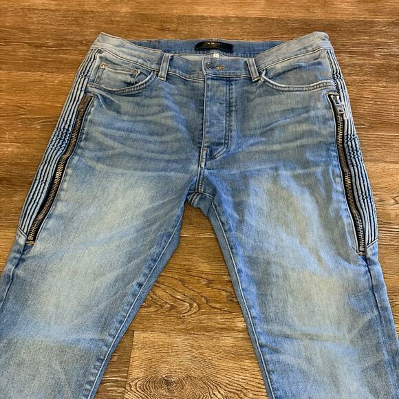 Amiri Men’s Skinny Jeans Size 34 Light Wash w/ Dual Zipper Detailing - Picture 1 of 16